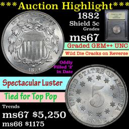 ***Auction Highlight*** 1882 Shield Nickel 5c Graded GEM++ Unc by USCG (fc)