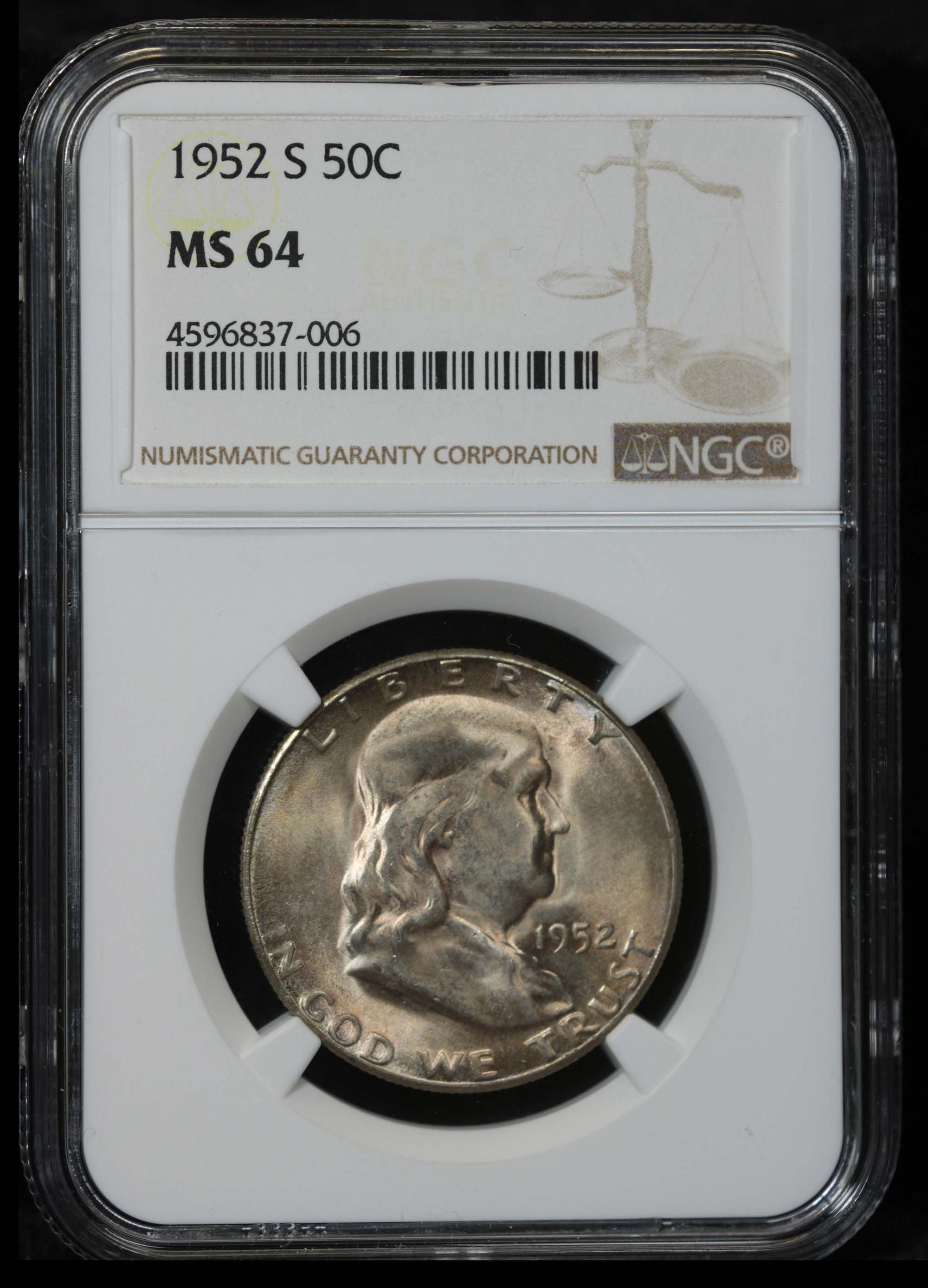 NGC 1952-s Franklin Half Dollar 50c Graded ms64 By NGC