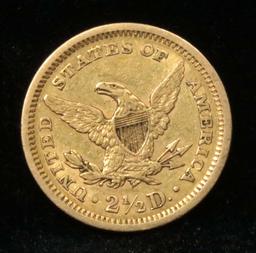 1861 Type 2 Gold Liberty Quarter Eagle $2 1/2 Grades AU, Almost Unc (fc)