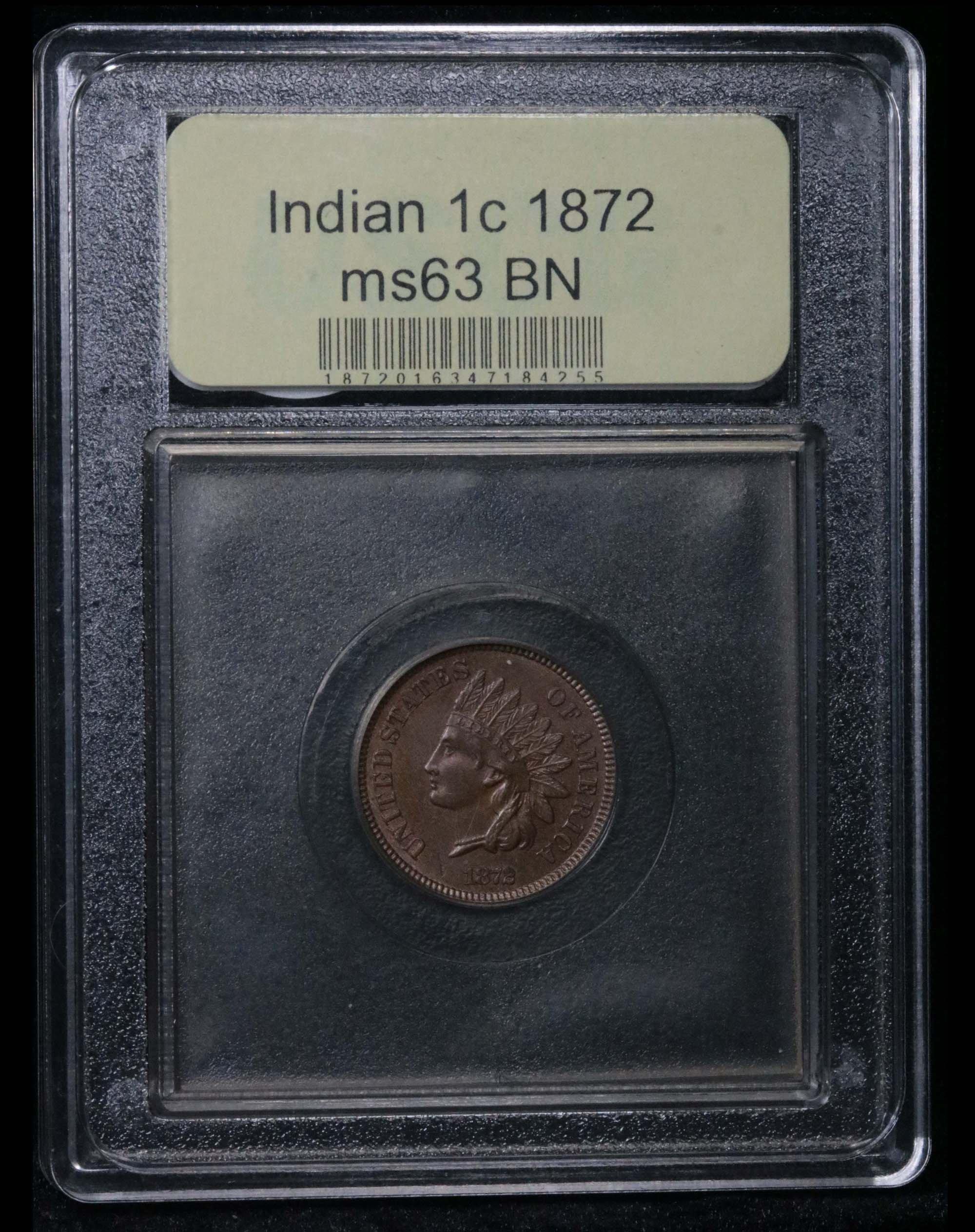 ***Auction Highlight*** 1872 Indian Cent 1c Graded Select Unc BN by USCG. K