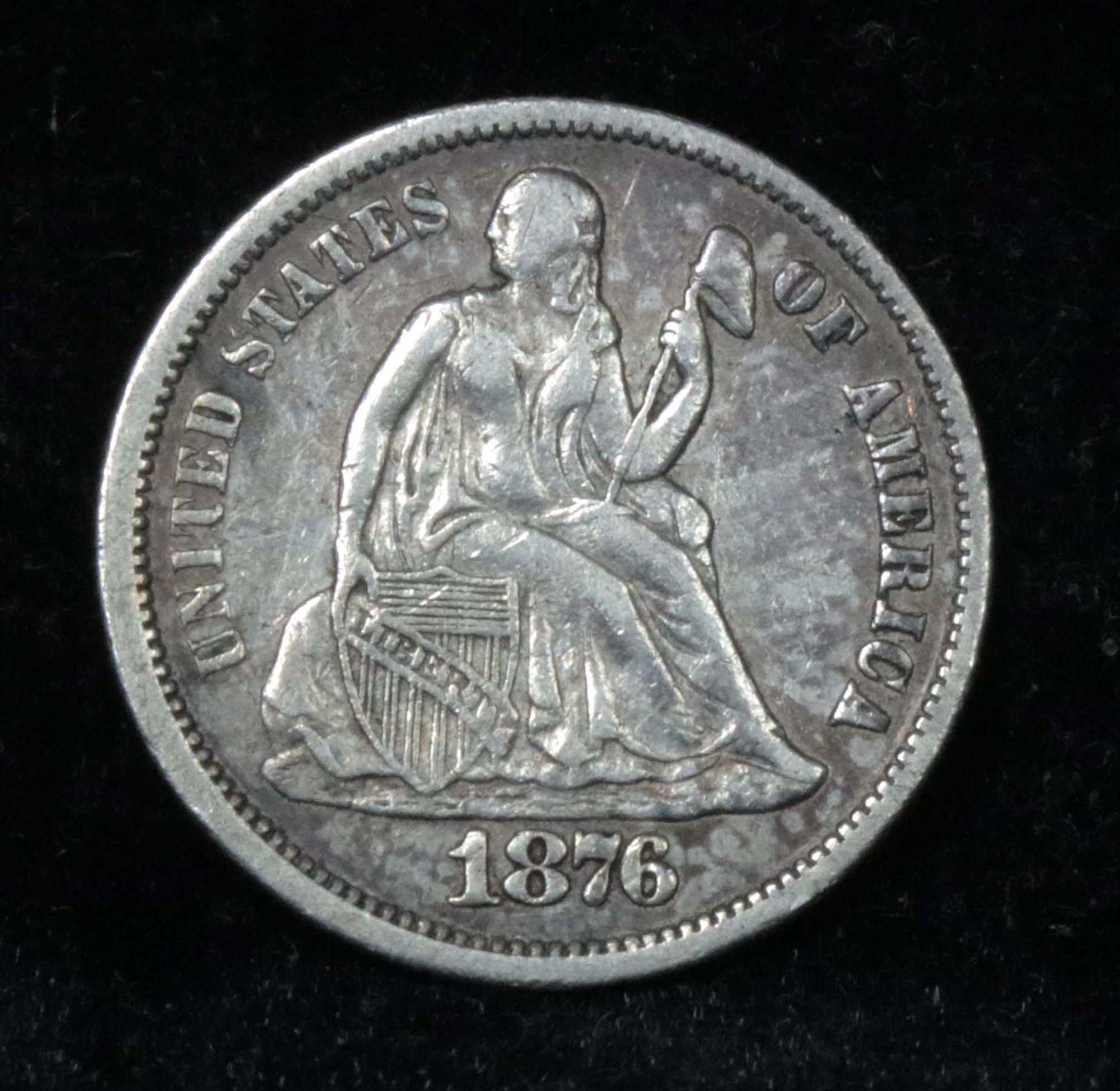 1876-p Seated Liberty Dime 10c Grades vf++ All original