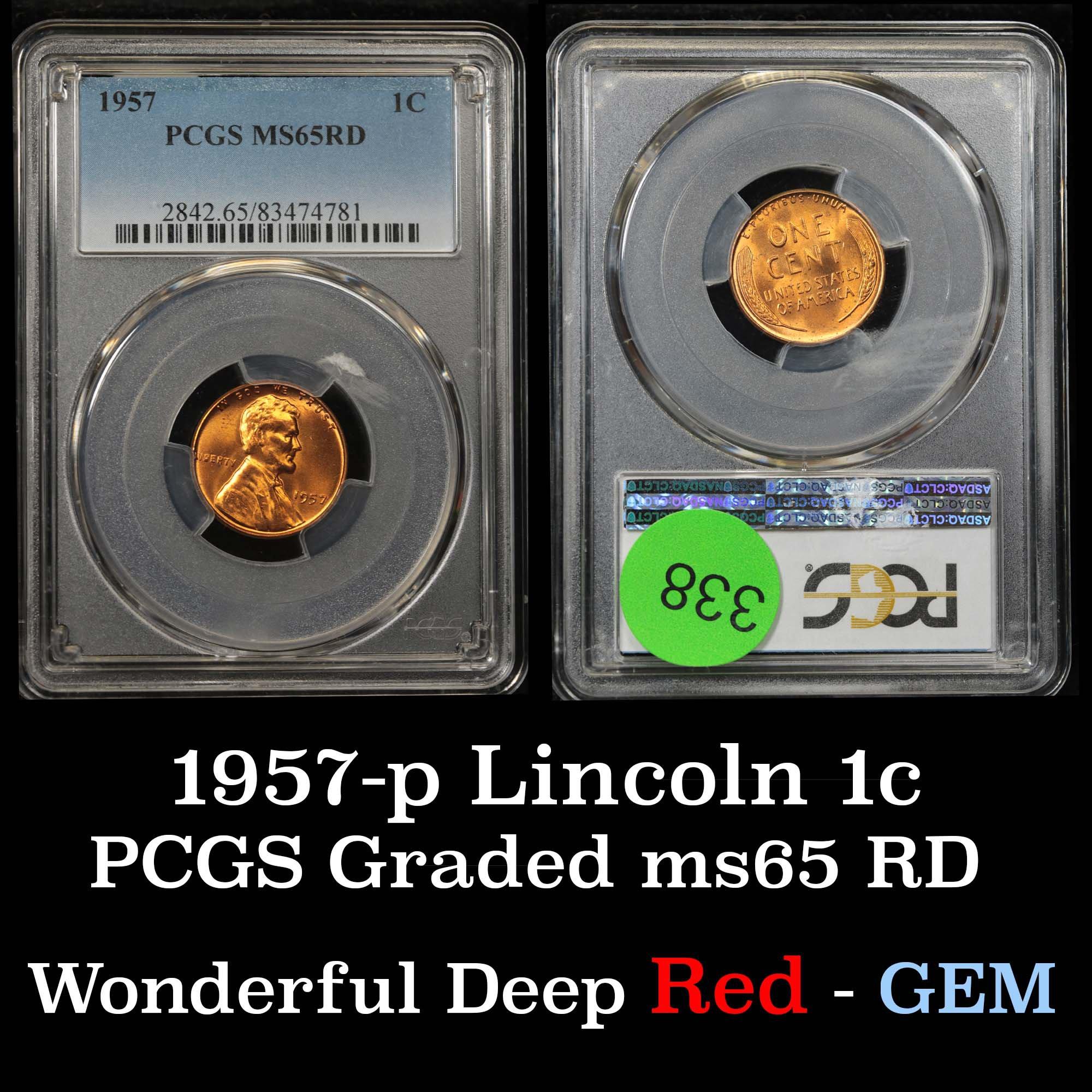 PCGS 1957-p Lincoln Cent 1c Graded ms65 rd By PCGS