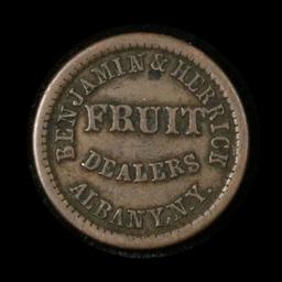 1863 Benjamin & Herrich Fruit Dealers Albany, NY Store Card Token Grades xf+