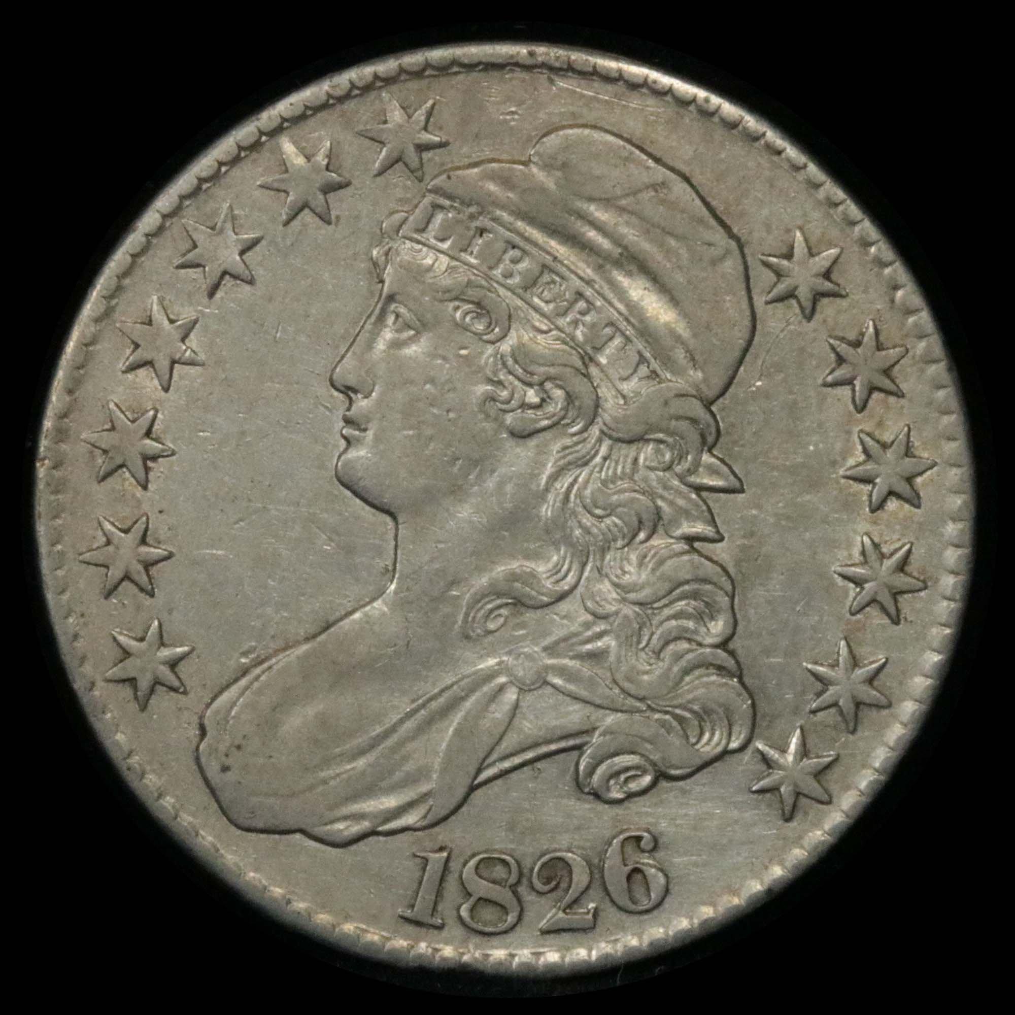 1826 Capped Bust Half Dollar 50c Grades AU, Almost Unc (fc)