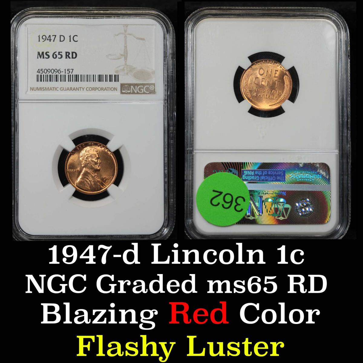 NGC 1947-d Lincoln Cent 1c Graded ms65 rd By NGC