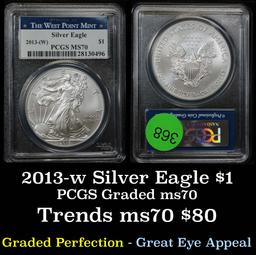 PCGS 2013(w) Silver Eagle Dollar $1 Graded ms70 By PCGS