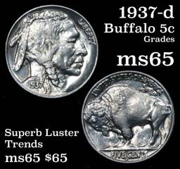 1937-d Buffalo Nickel 5c Grades Gem Unc