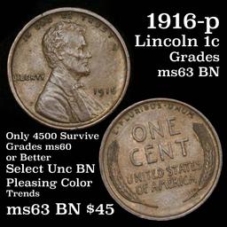 1916-p Lincoln Cent 1c Grades Select Unc BN