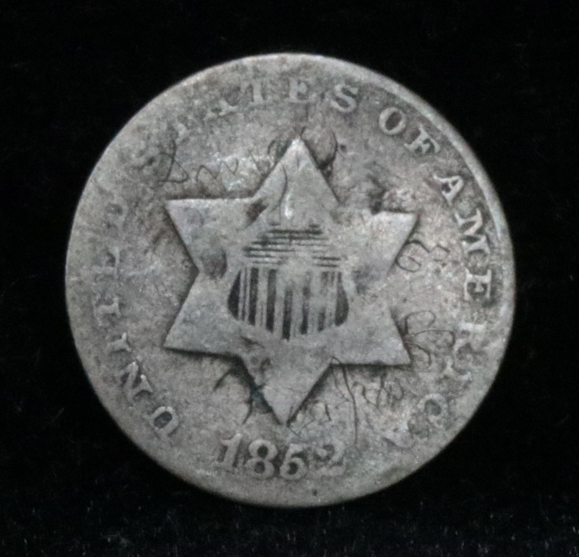 1862 3 Cent Silver 3cs Grades vg+