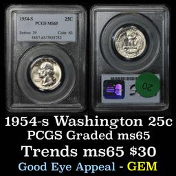 PCGS 1954-s Washington Quarter 25c Graded ms65 By PCGS