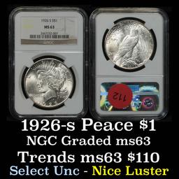 NGC 1926-s Peace Dollar $1 Graded ms63 By NGC