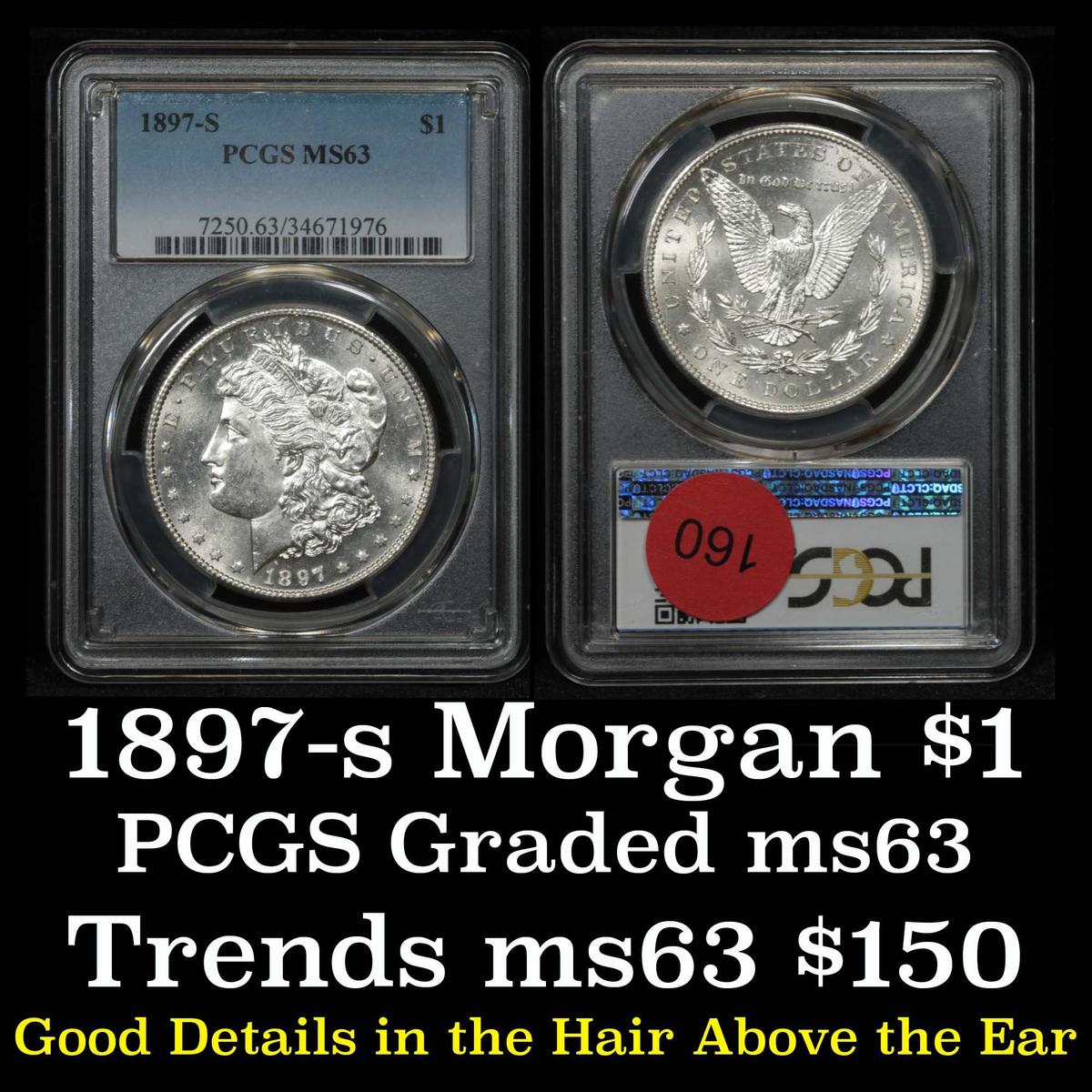 PCGS 1897-s Morgan Dollar $1 Graded ms63 By PCGS