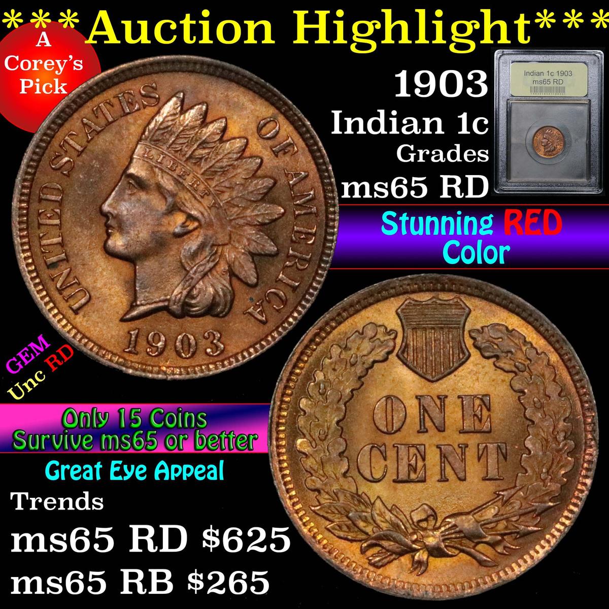 ***Auction Highlight*** 1903 Indian Cent 1c Graded GEM Unc RD by USCG (fc)