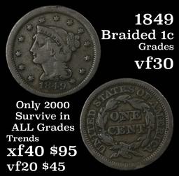 1849 Braided Hair Large Cent 1c Grades vf++