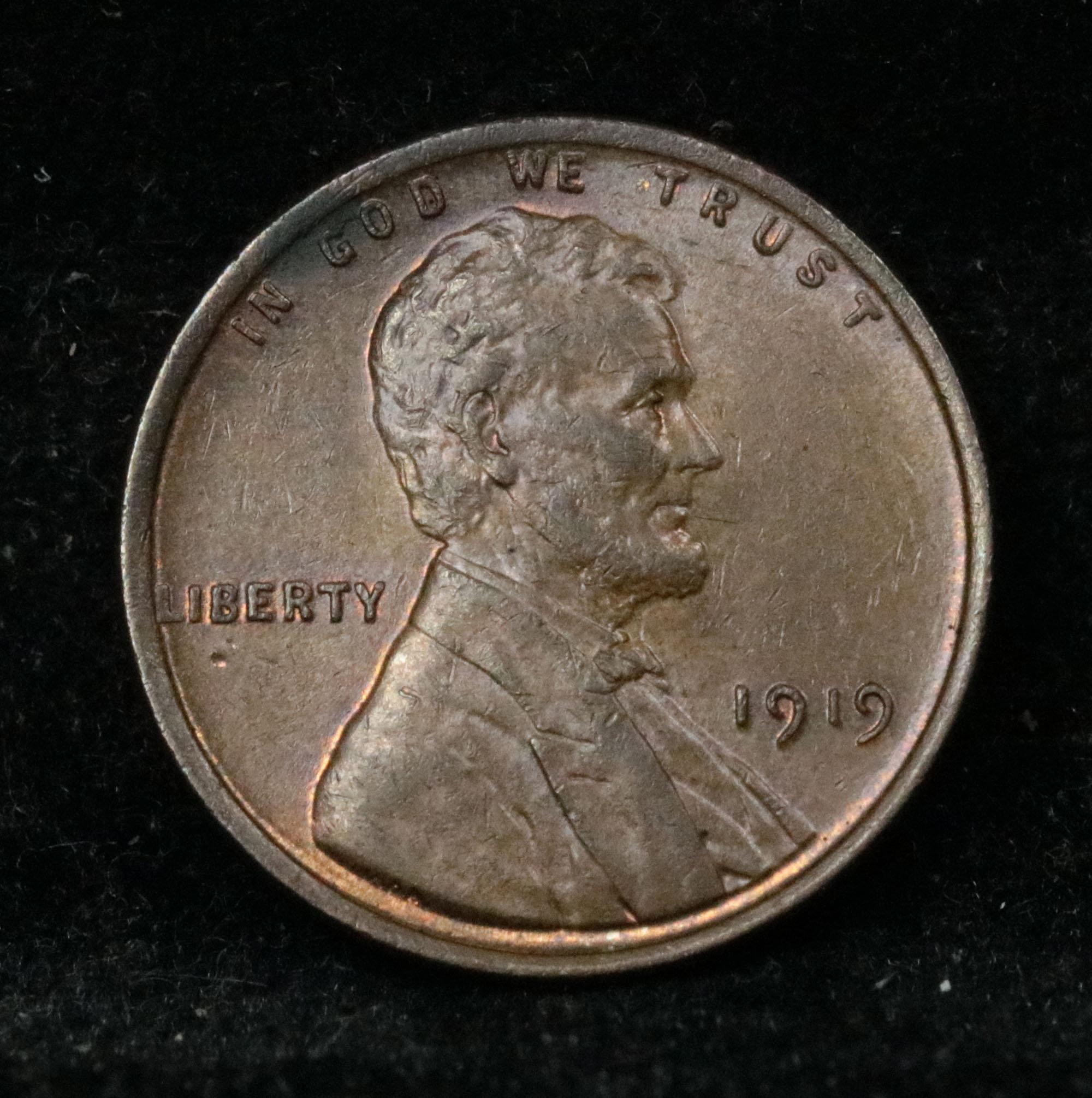 1919-p Lincoln Cent 1c Grades Choice Unc BN