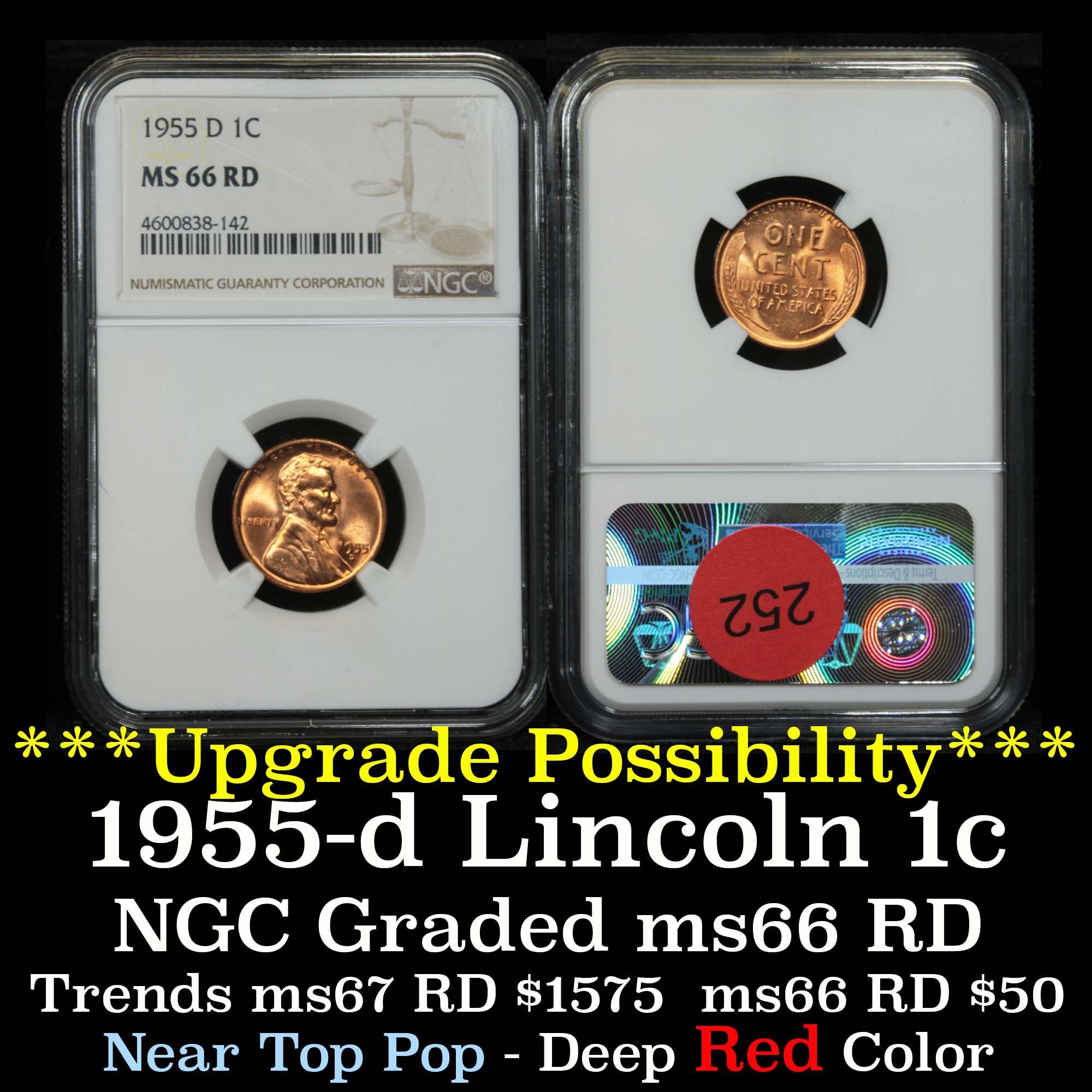 NGC 1955-d Lincoln Cent 1c Graded ms66 RD By NGC