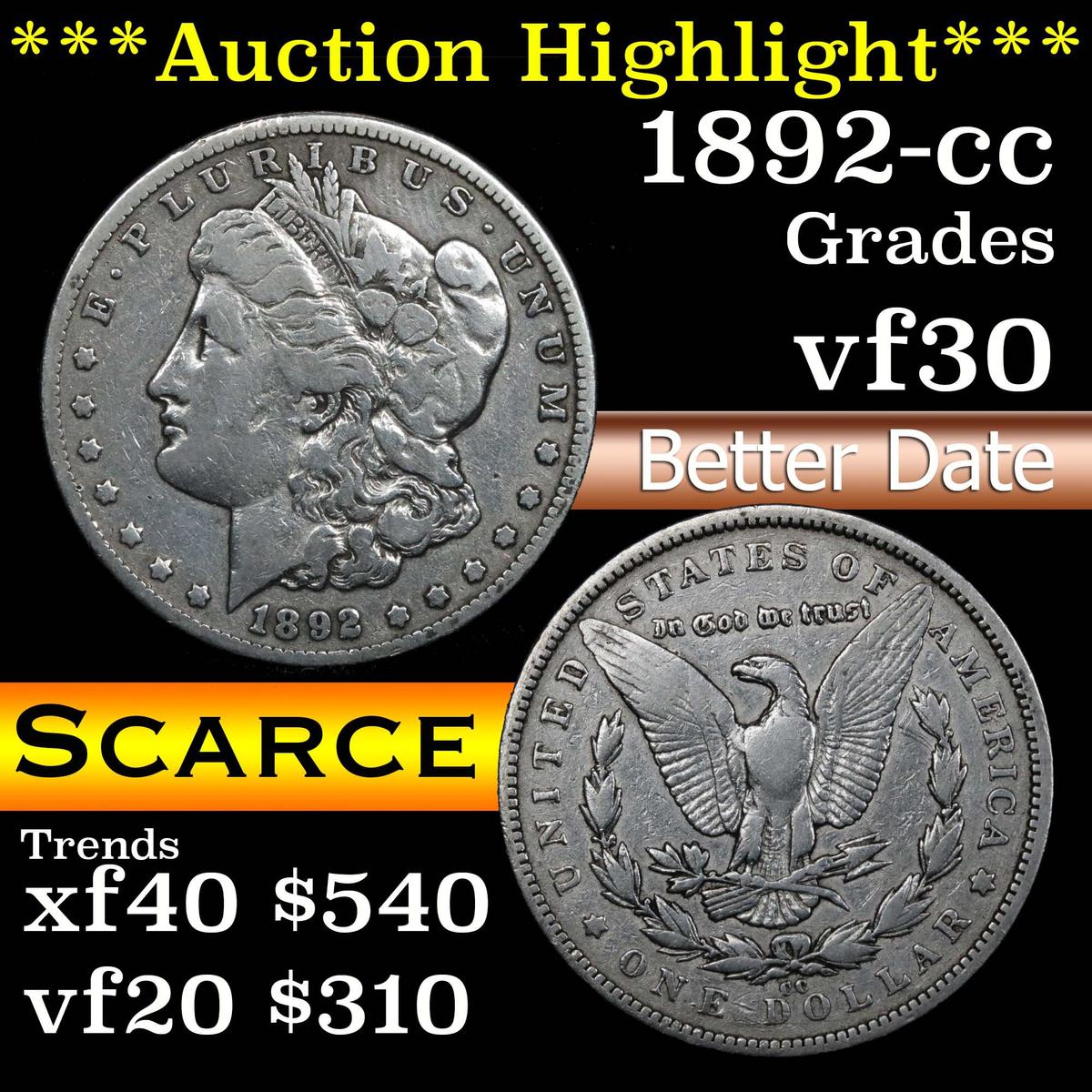 ***Auction Highlight*** 1892-cc Morgan Dollar $1 Grades vf++ (fc)