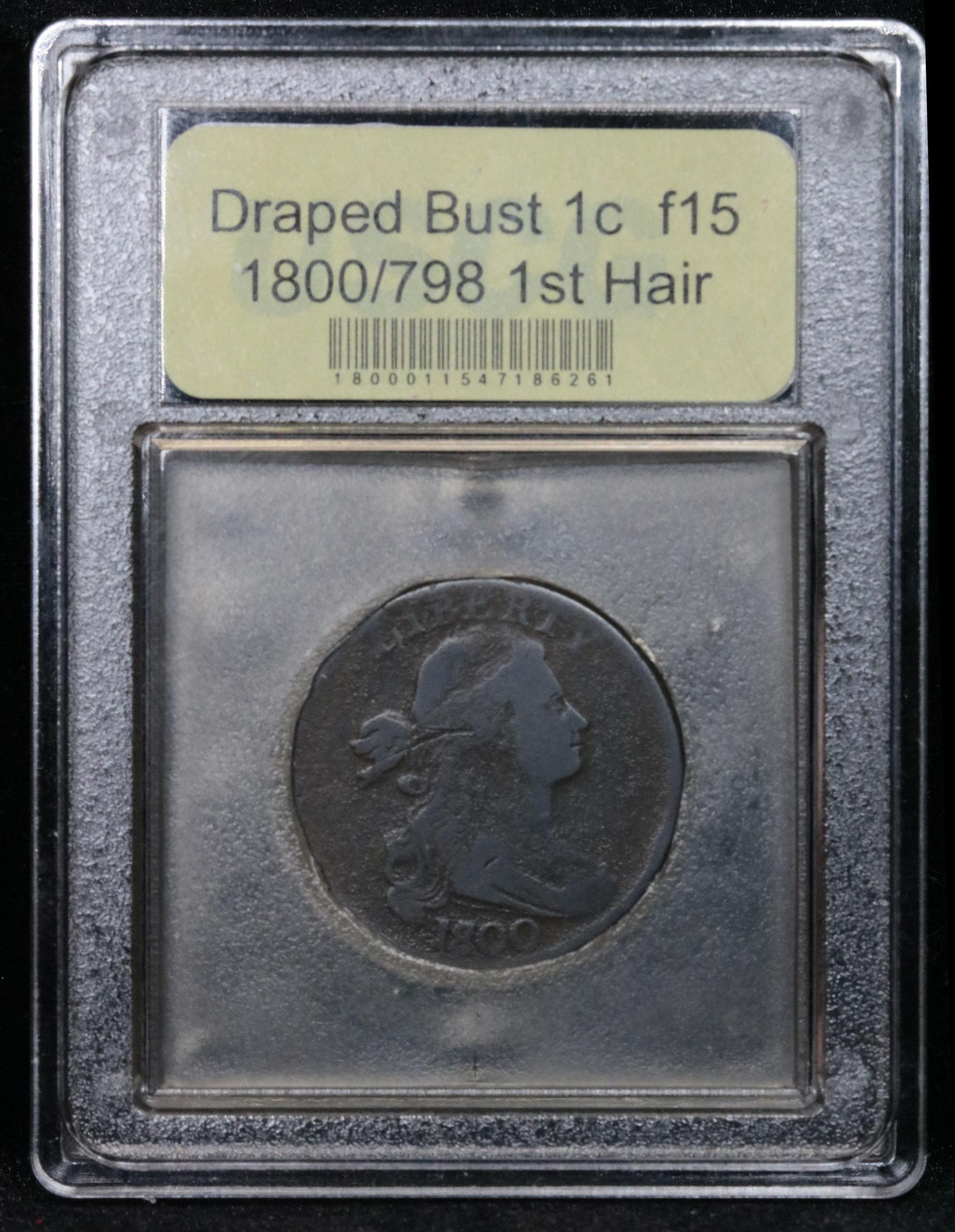 ***Auction Highlight*** 1800/798 1st Hair Draped Bust Large Cent 1c Graded f+ by USCG (fc)