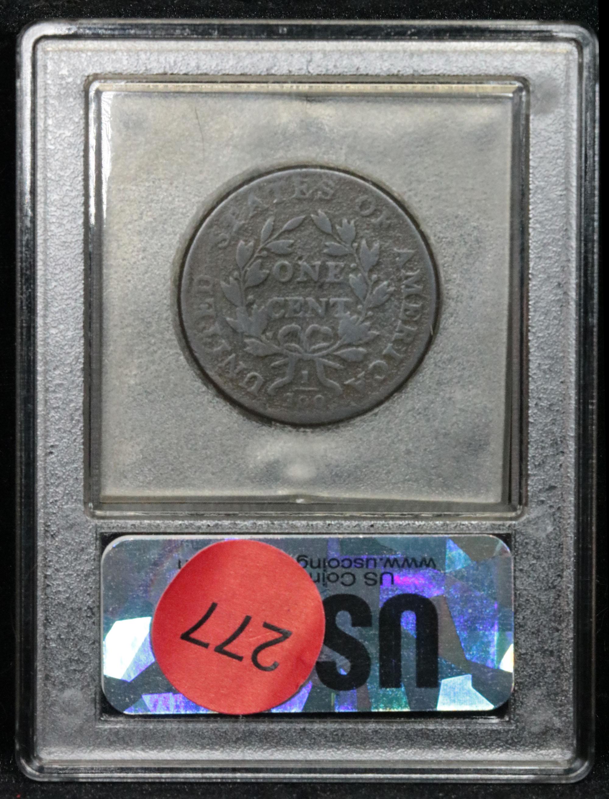 ***Auction Highlight*** 1800/798 1st Hair Draped Bust Large Cent 1c Graded f+ by USCG (fc)
