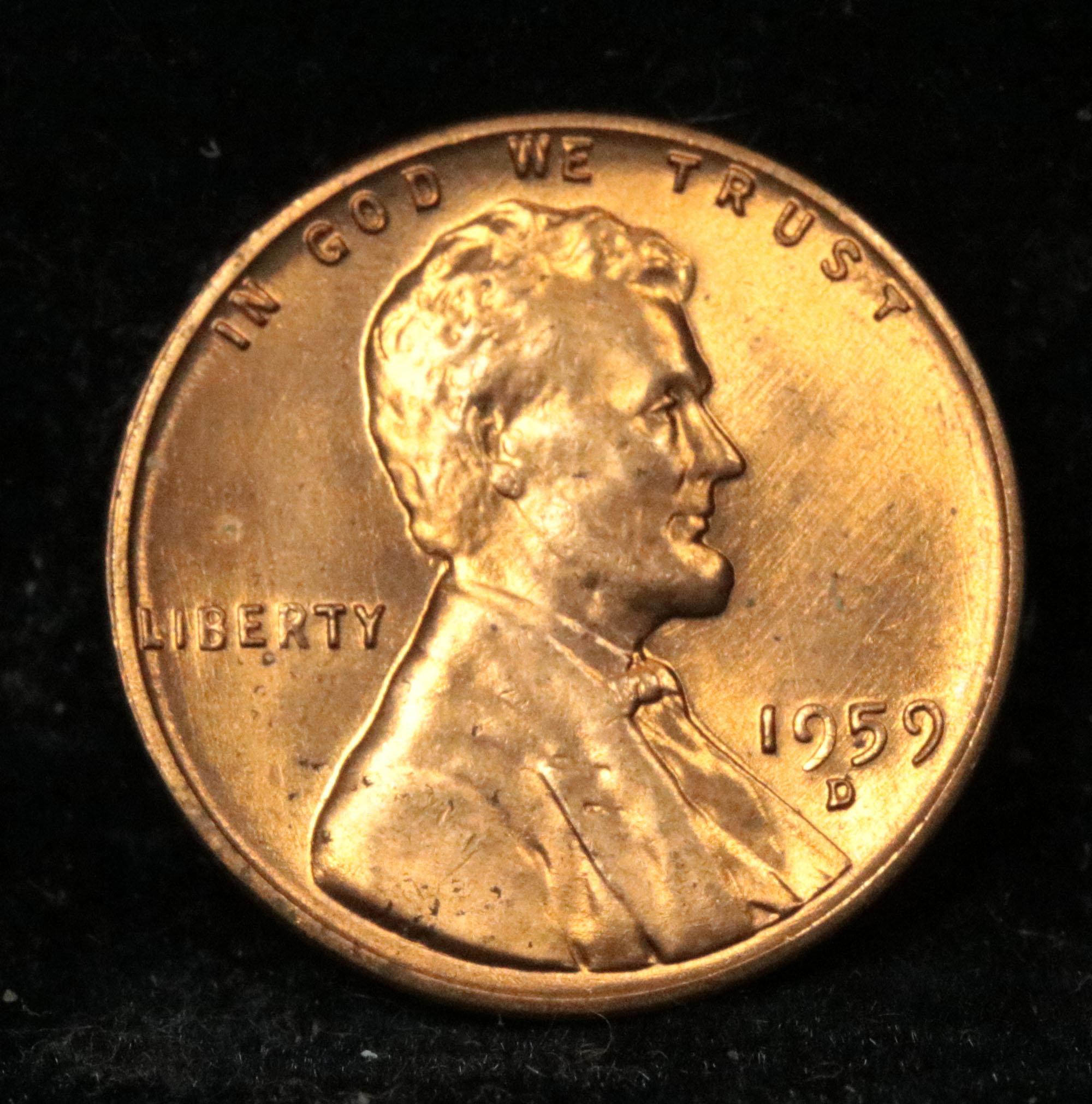 1959-d Lincoln Cent 1c Grades GEM Unc RD