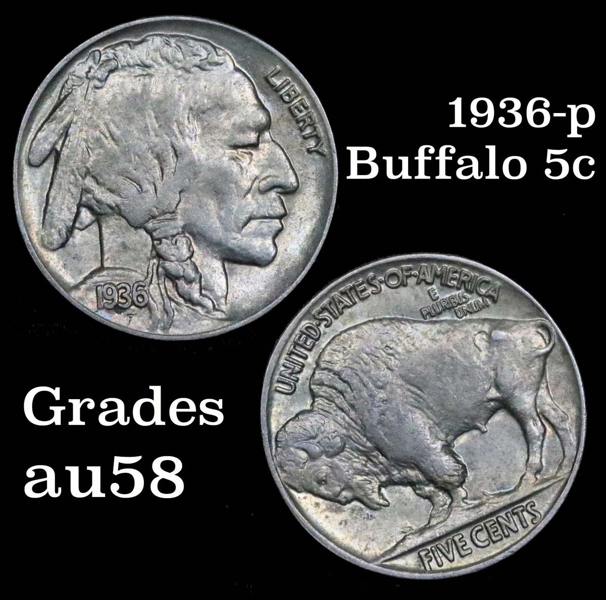 1936-p Buffalo Nickel 5c Grades Choice AU/BU Slider