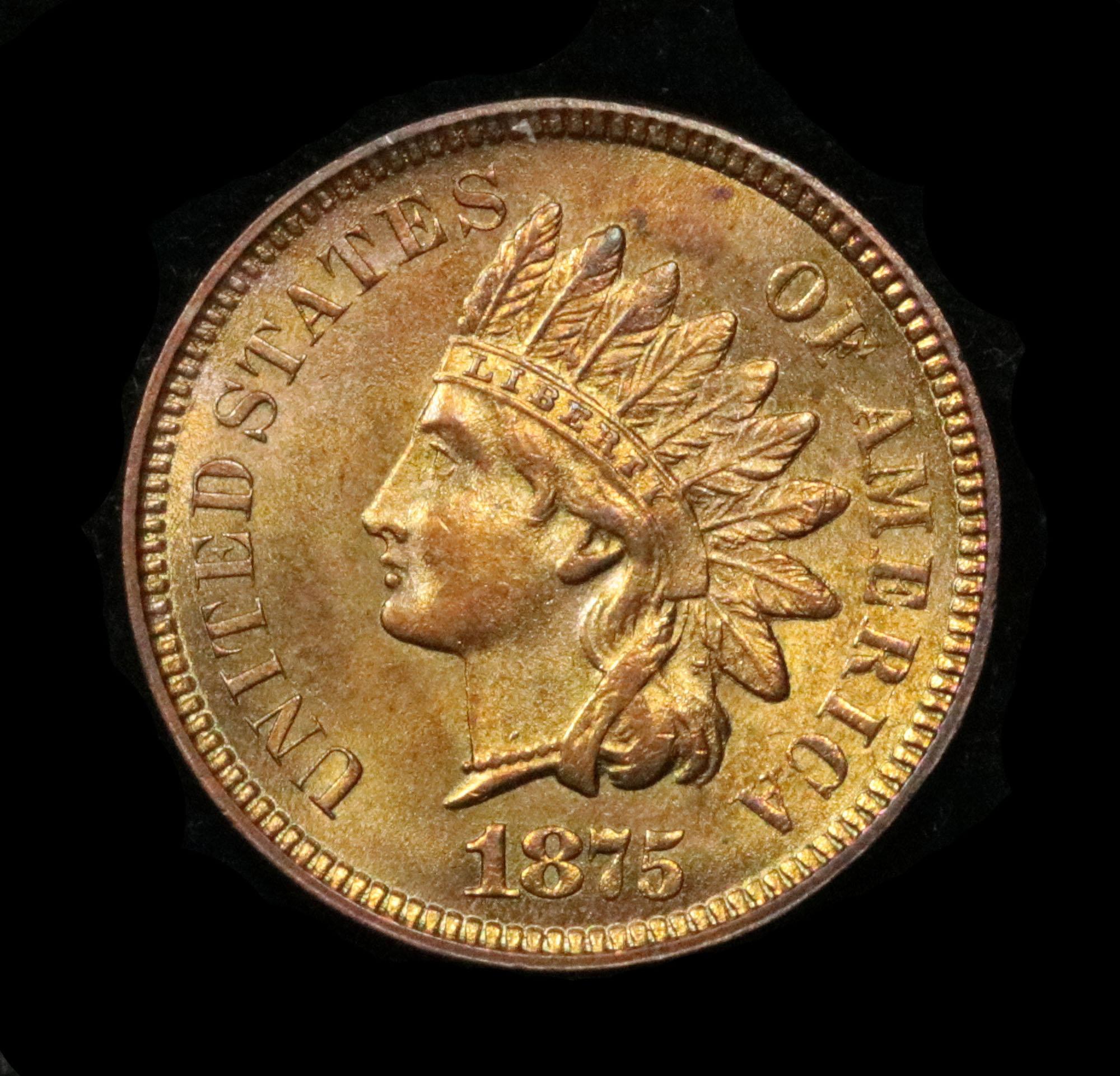 ***Auction Highlight*** 1875 Indian Cent 1c Graded GEM+ Unc RD by USCG (fc)