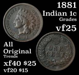 1881 Indian Cent 1c Grades vf+