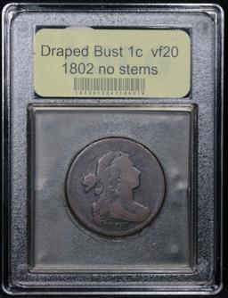 ***Auction Highlight*** 1802 no stems Draped Bust Large Cent 1c Graded vf, very fine by USCG (fc)