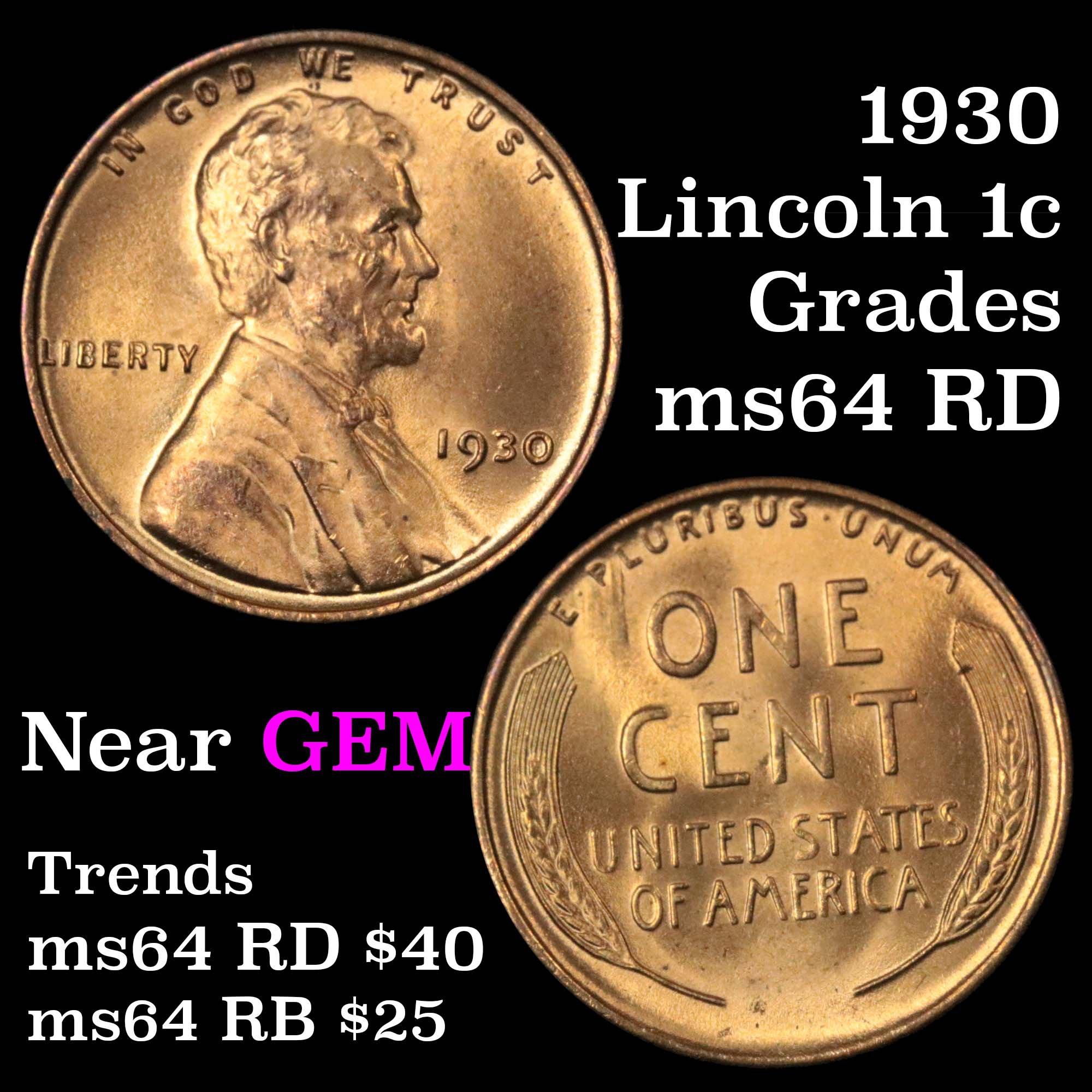 1930-p Lincoln Cent 1c Grades Choice Unc RD