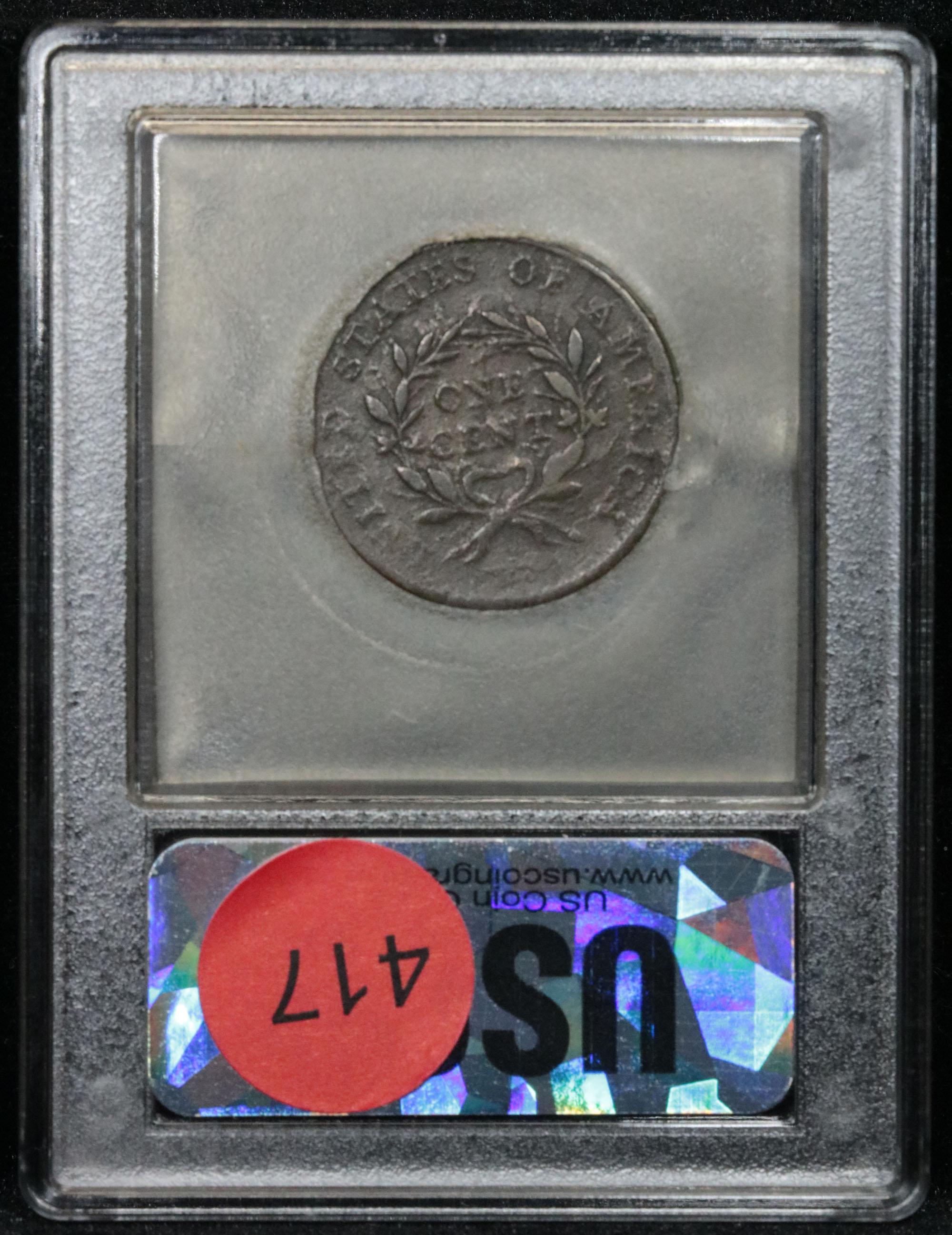 ***Auction Highlight*** 1793 Wreath Vine & Bars edge Flowing Hair large 1c Graded vf++ USCG (fc)