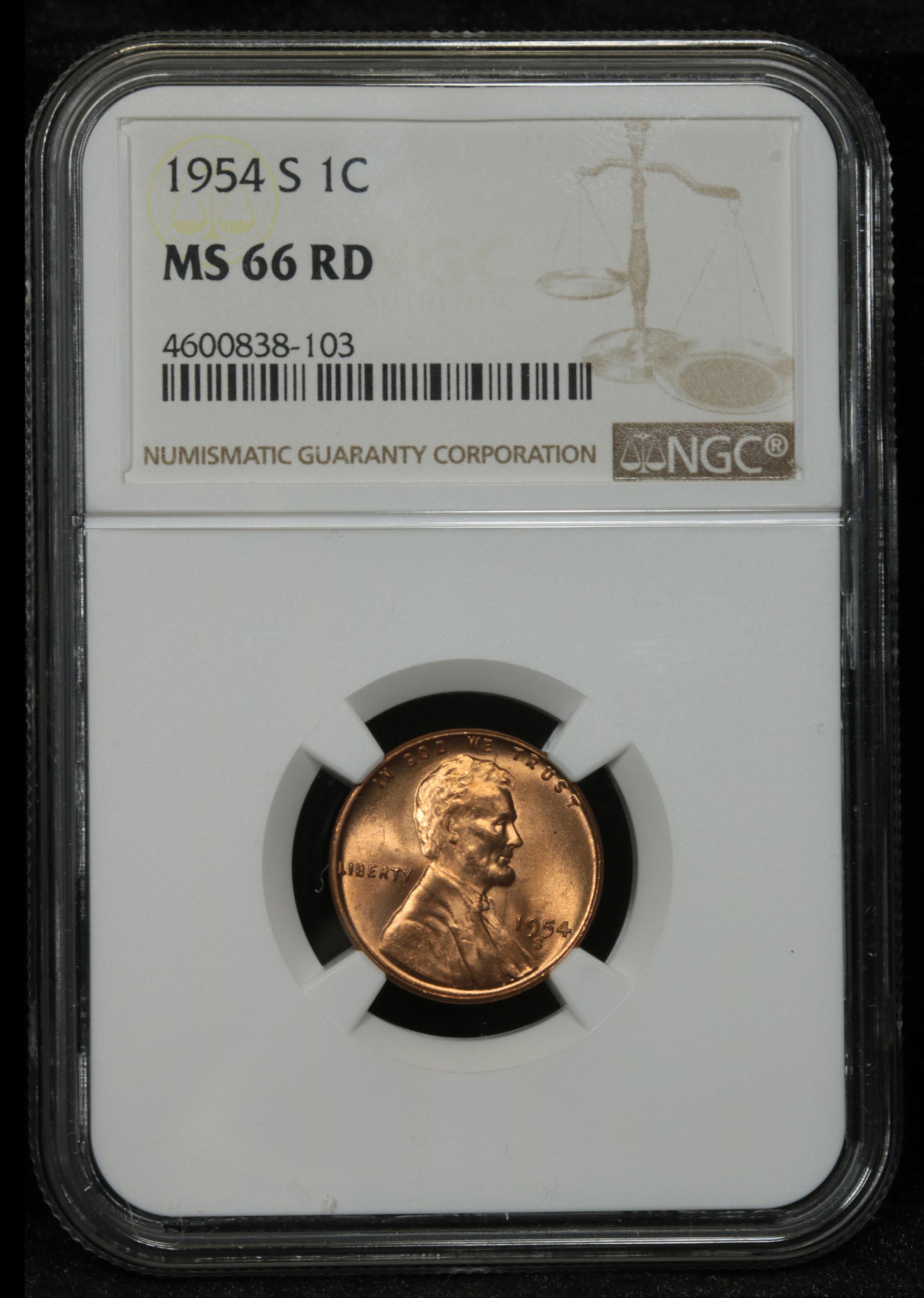 NGC 1954-s Lincoln Cent 1c Graded ms66 RD By NGC