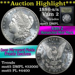 ***Auction Highlight*** 1886-s/s Vam 2 Morgan Dollar $1 Graded GEM Unc DMPL by USCG (fc)