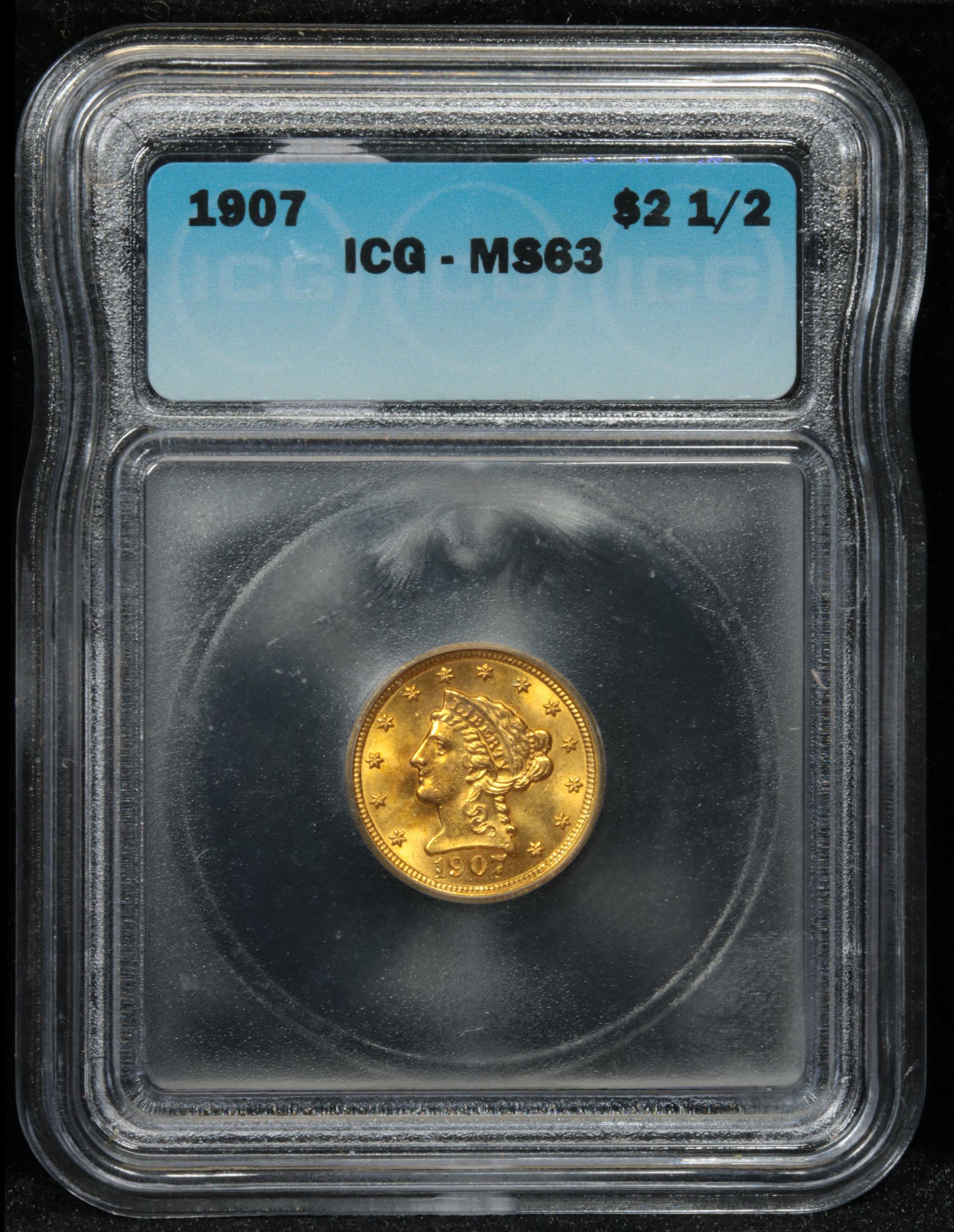 1907-p Liberty Head Gold $2 1/2 Graded ms63 By ICG (fc)