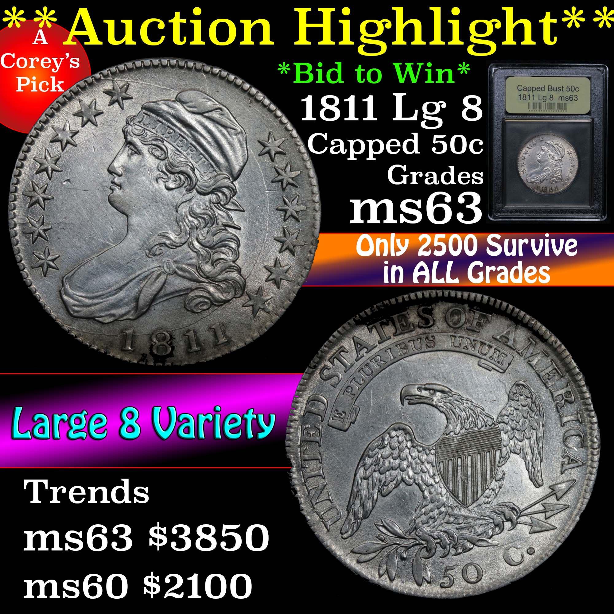 ***Auction Highlight*** 1811 Capped Bust Half Dollar 50c Graded Select Unc by USCG (fc)