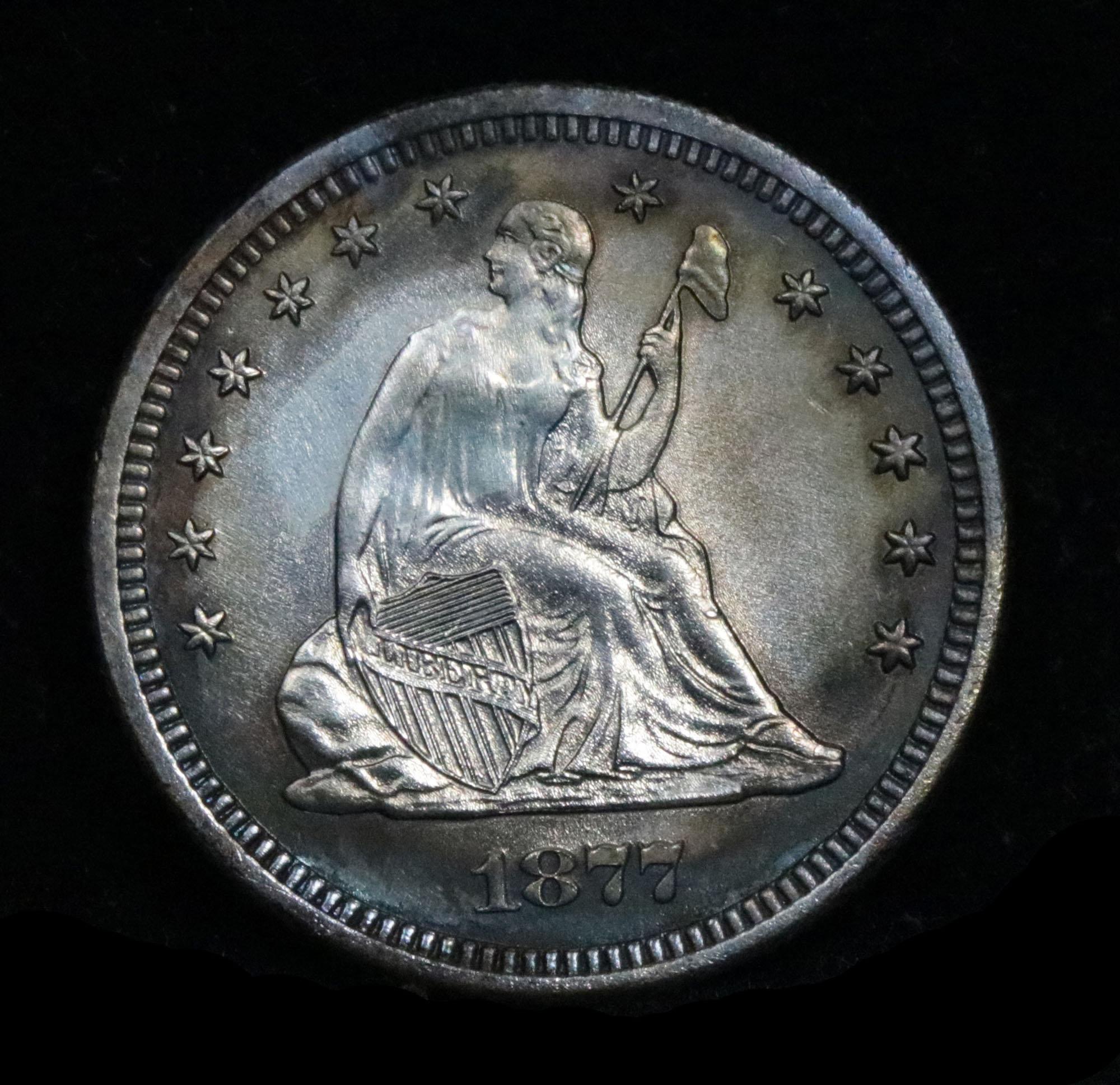 ***Auction Highlight*** 1877-s Seated Liberty Quarter 25c Graded GEM Unc by USCG (fc)