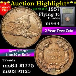 ***Auction Highlight*** 1857 Flying Eagle Cent 1c Graded Choice Unc by USCG (fc)