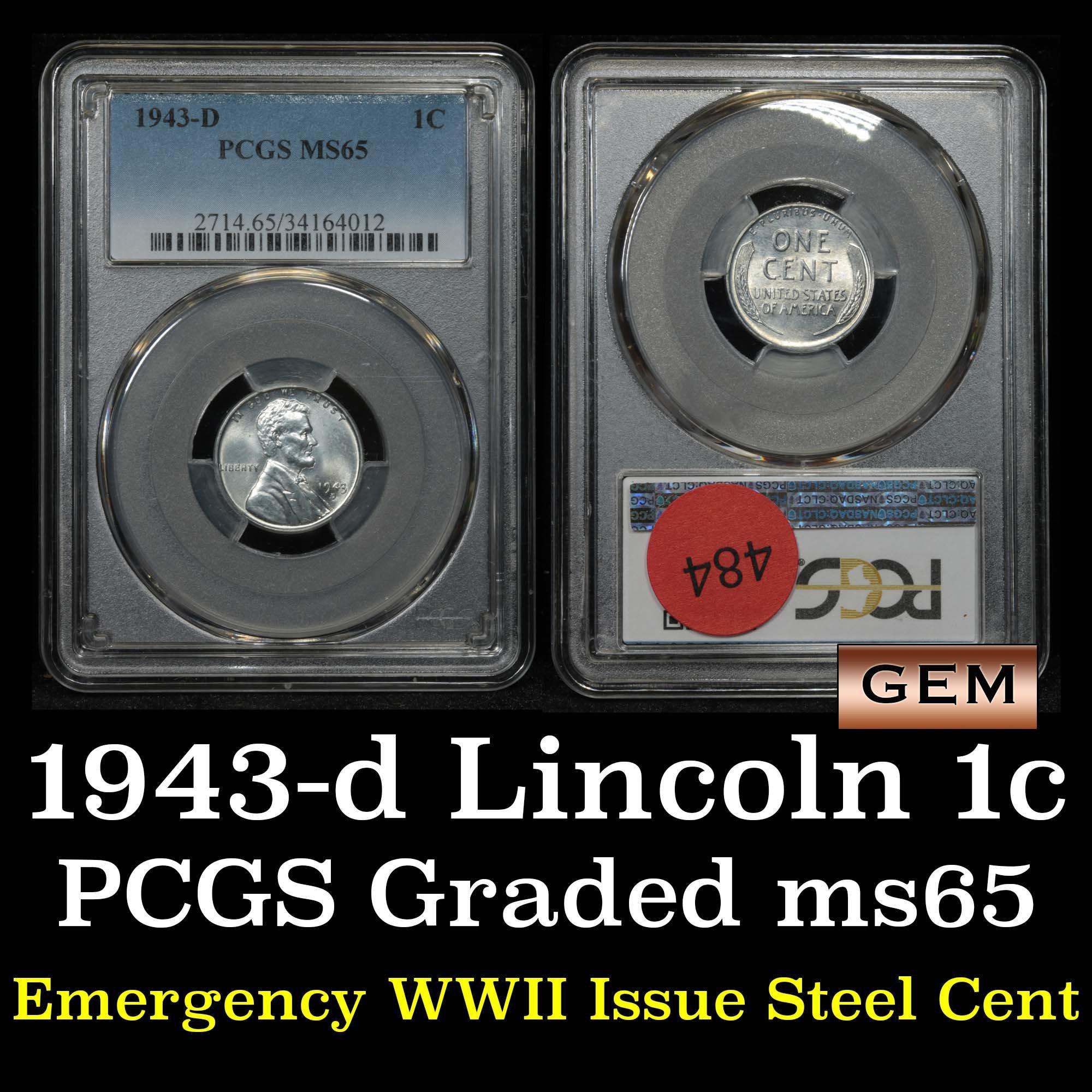 PCGS 1943-d Lincoln Cent 1c Graded ms65 By PCGS
