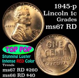 TOP POP 1945-p Lincoln Cent 1c Grades GEM++ Unc RD (fc)