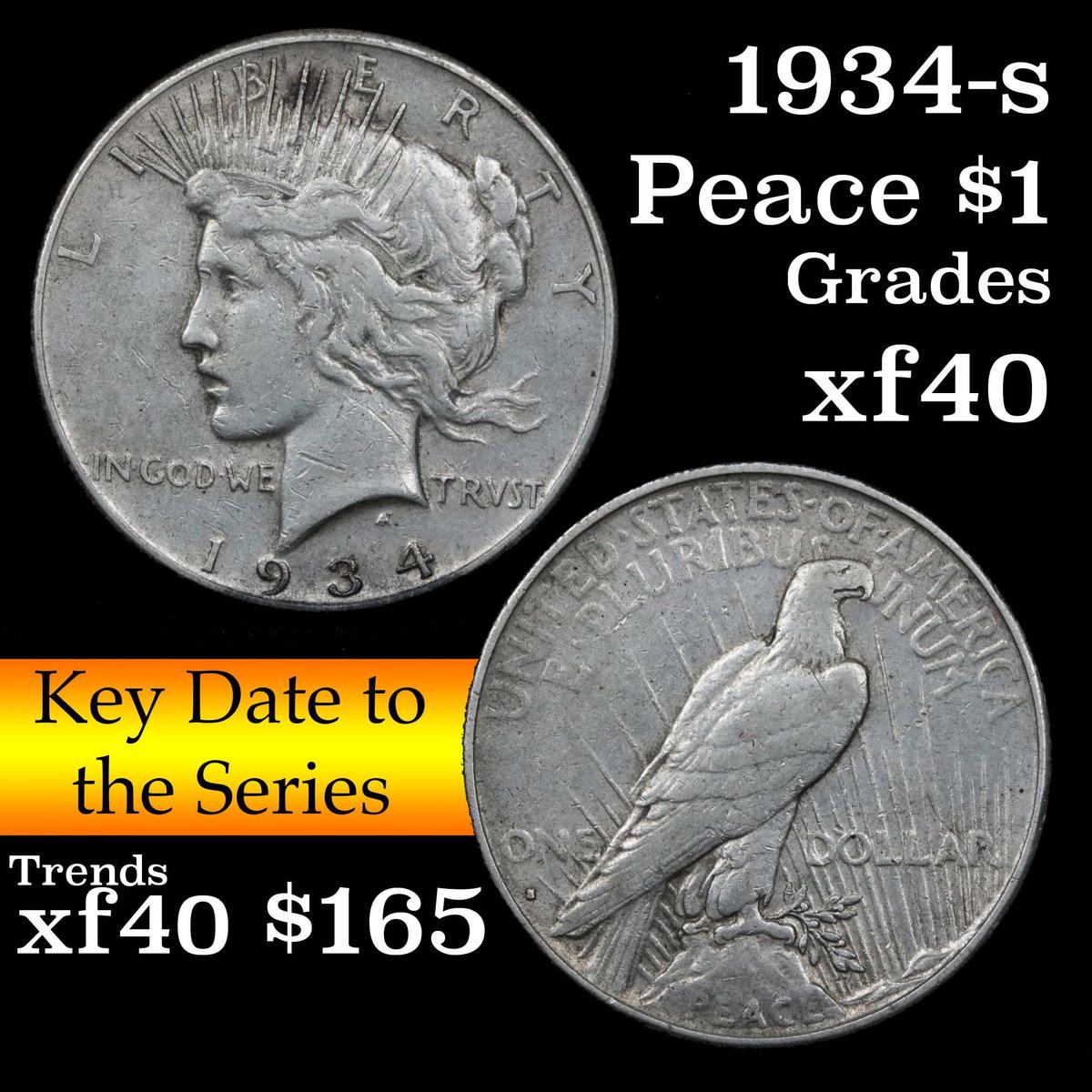 1934-s Peace Dollar $1 Grades xf