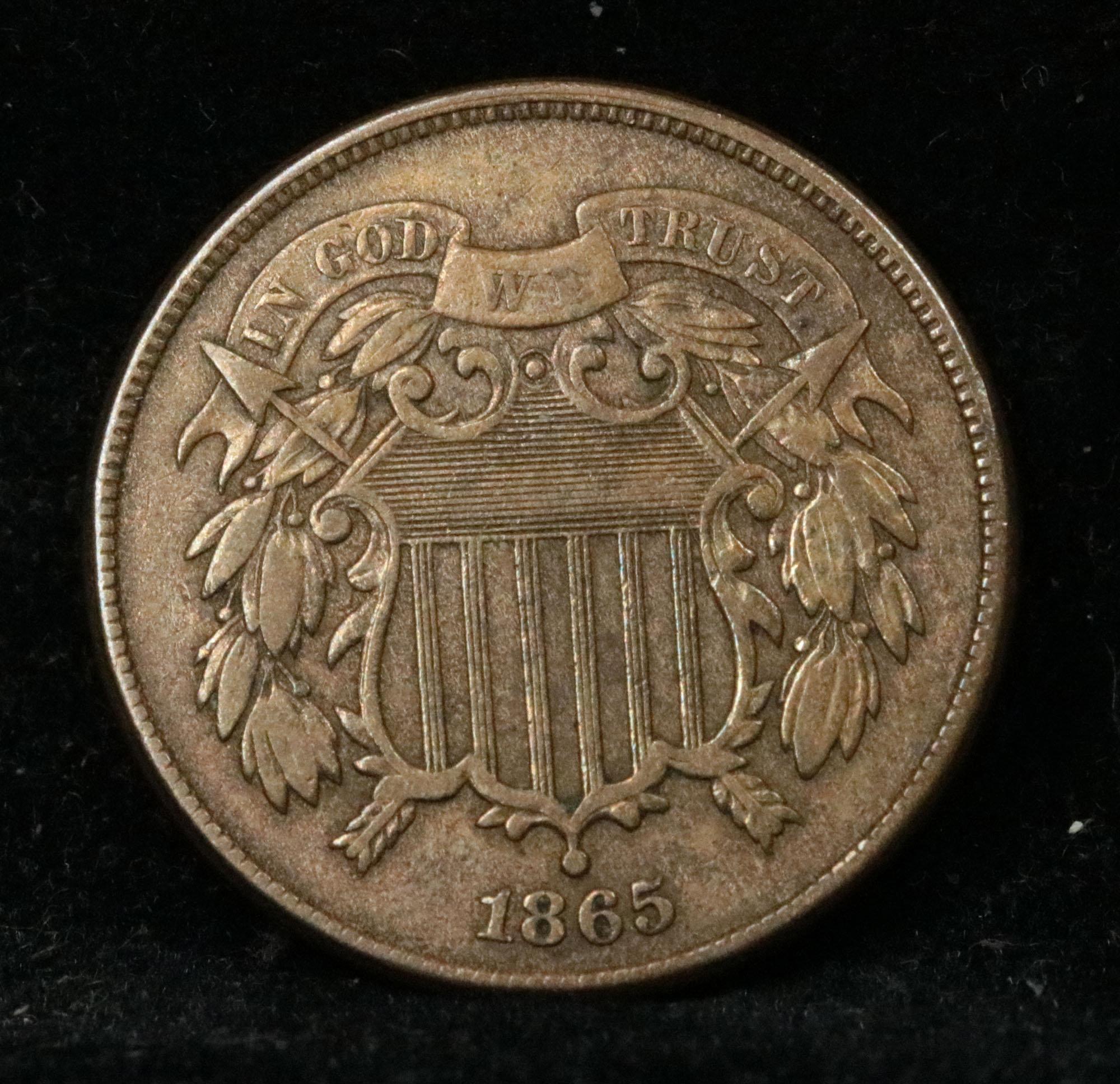 1865 2 Cent Piece 2c Grades xf