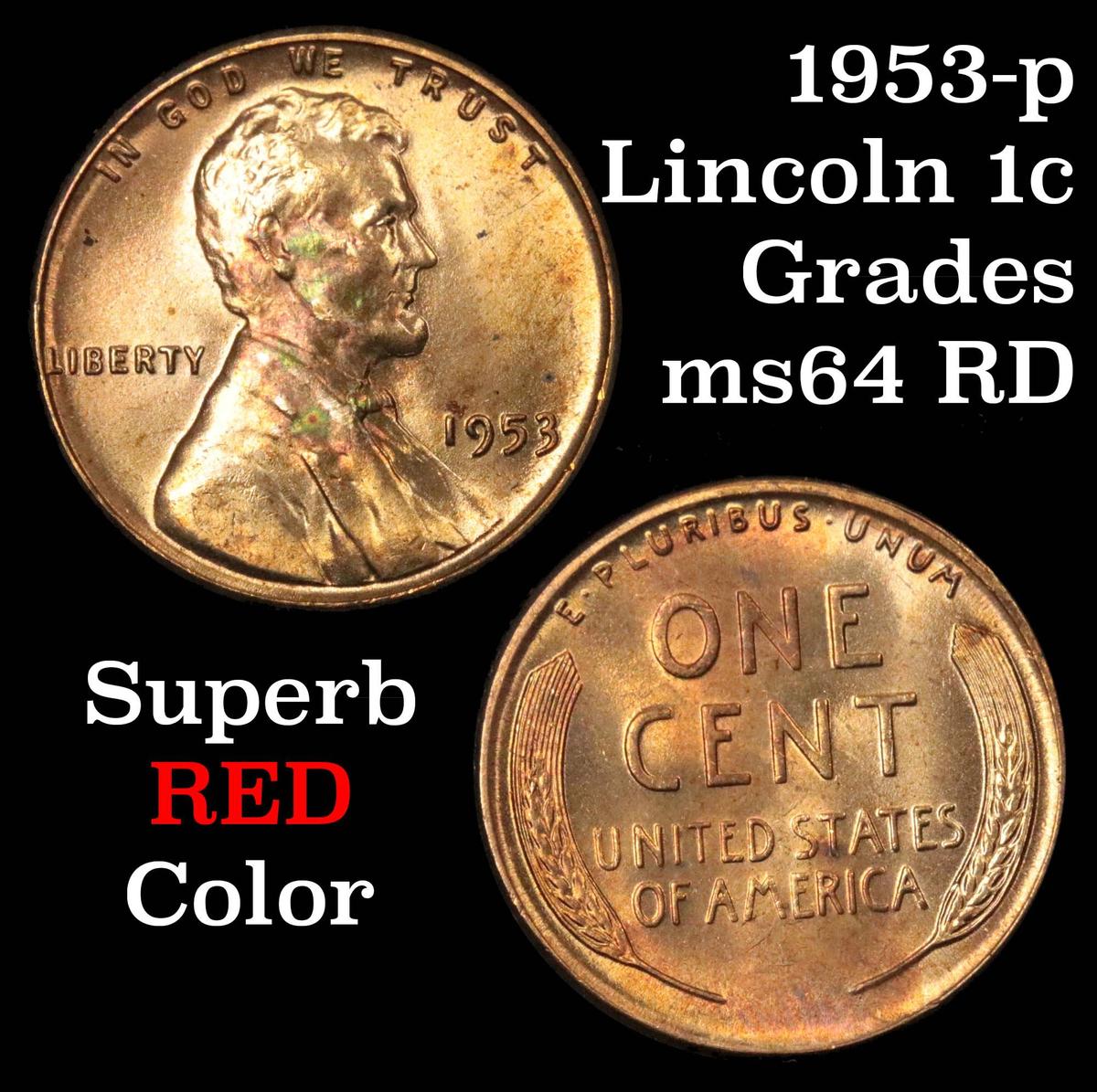 1953-p Lincoln Cent 1c Grades Choice Unc RD