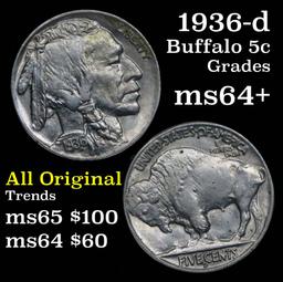 1936-d Buffalo Nickel 5c Grades Choice+ Unc