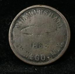 1863 Fishing Tackle & rare Coin Civil War Token Grades f+