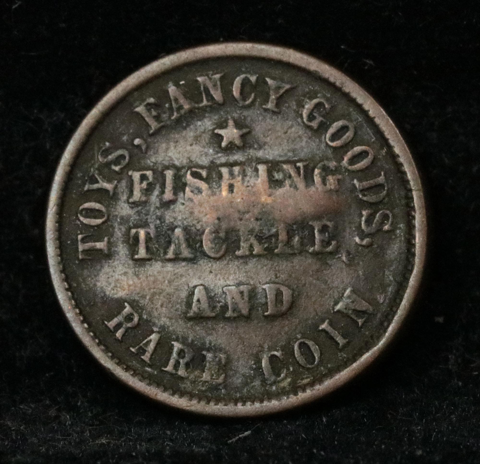 1863 Fishing Tackle & rare Coin Civil War Token Grades f+