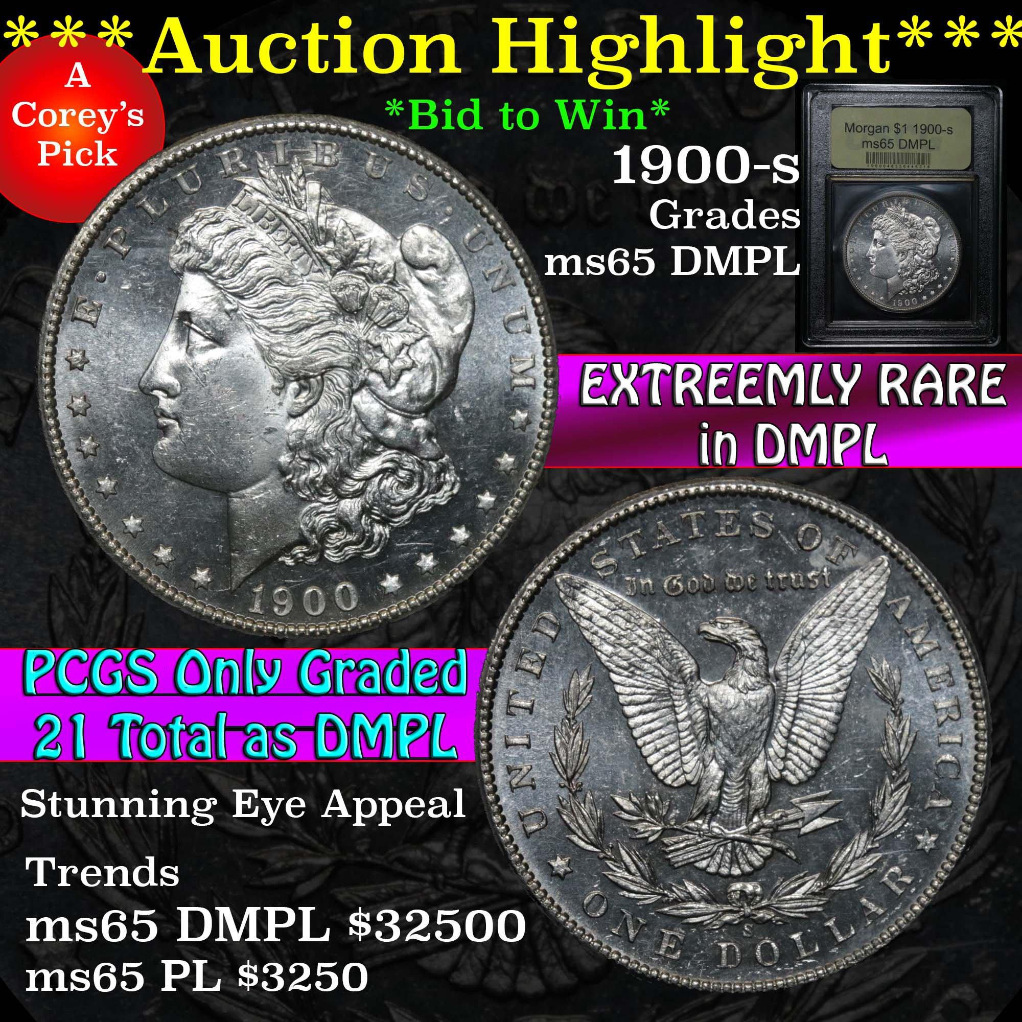 ***Auction Highlight*** 1900-s Morgan Dollar $1 Graded GEM Unc DMPL by USCG (fc)