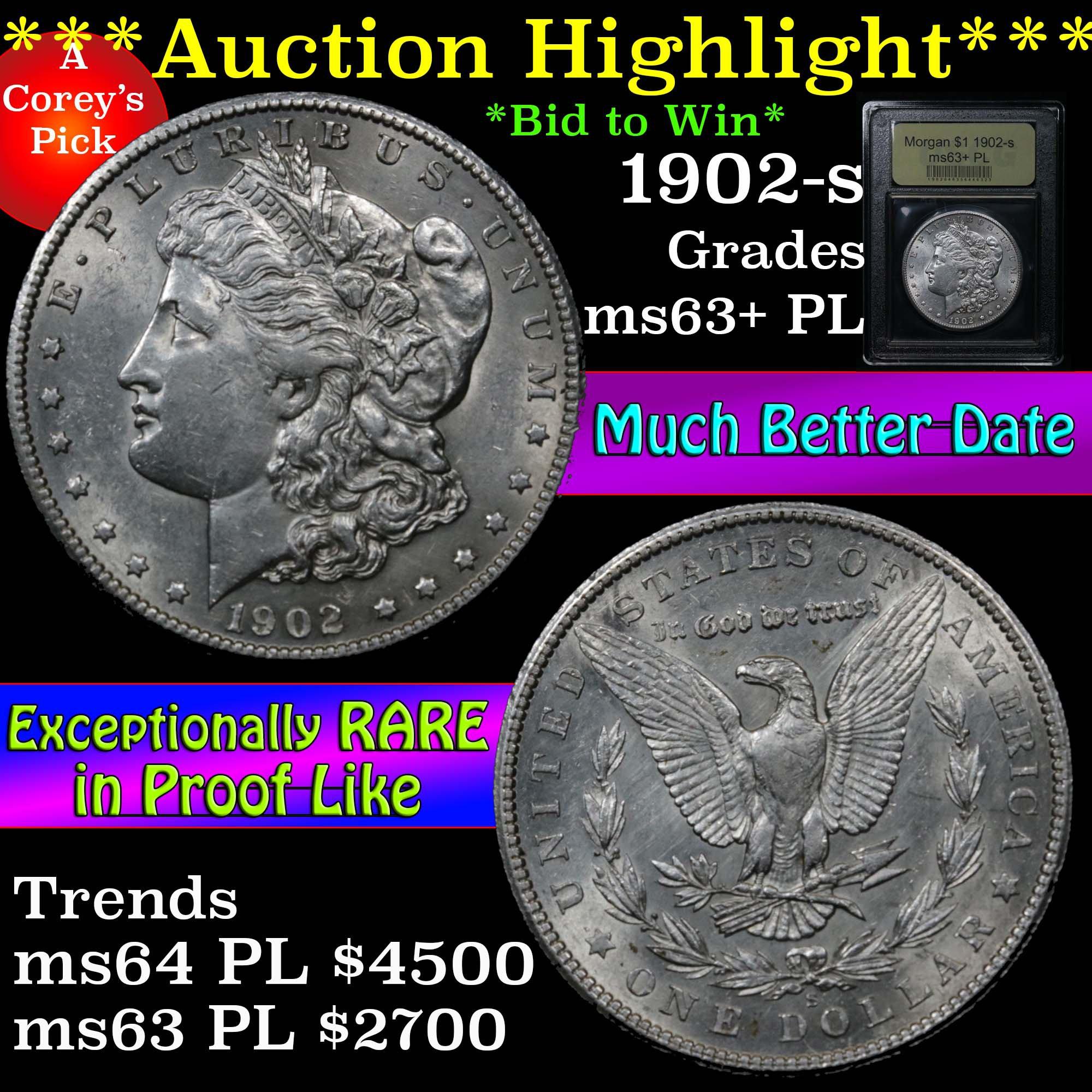 ***Auction Highlight*** 1902-s Morgan Dollar $1 Graded Select Unc+ PL by USCG (fc)