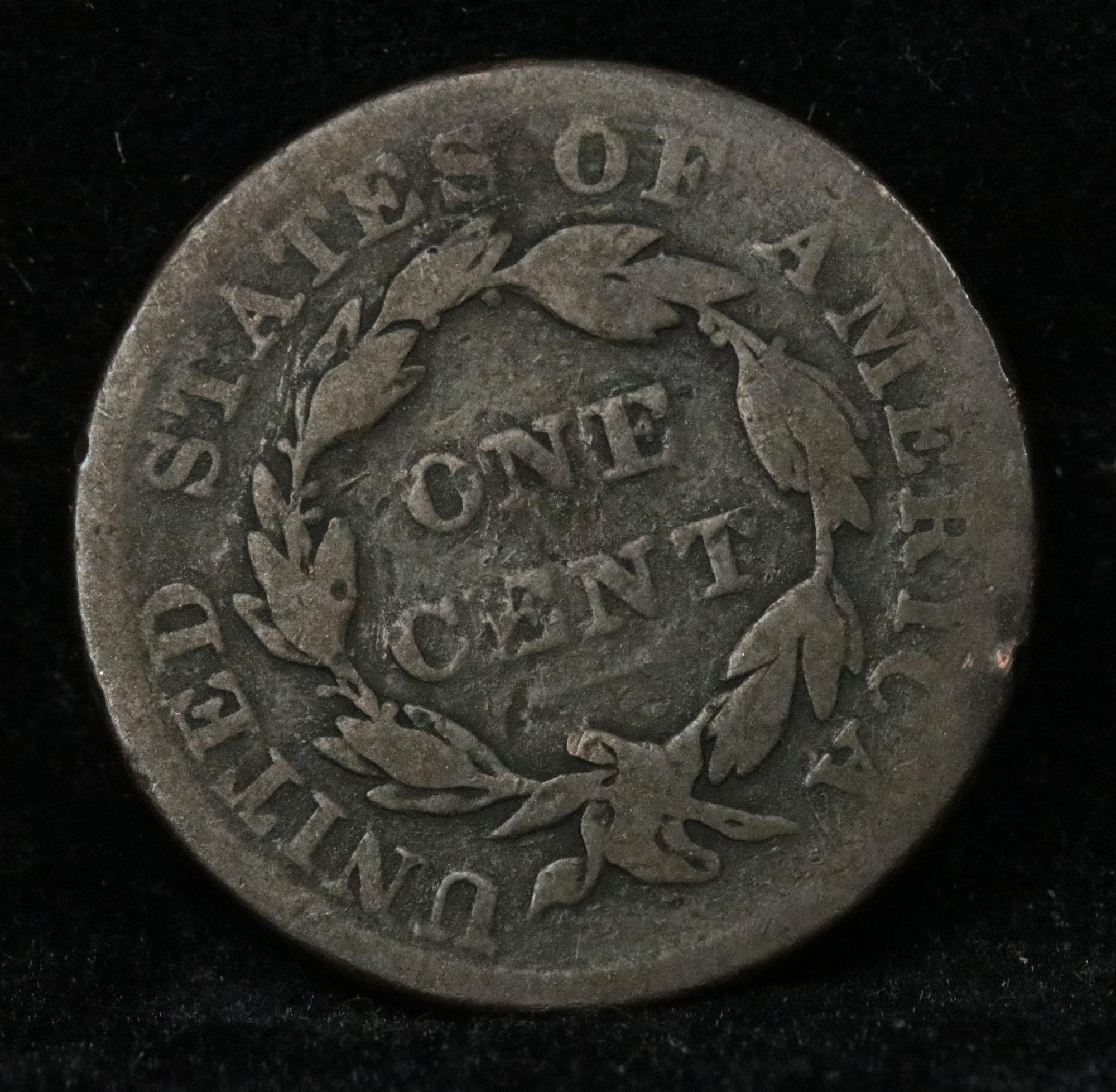 1836 Coronet Head Large Cent 1c Grades f+