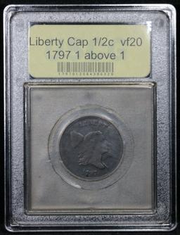 ***Auction Highlight*** 1797 1 above 1 Liberty Cap Half Cent 1/2c Graded vf, very fine by USCG (fc)