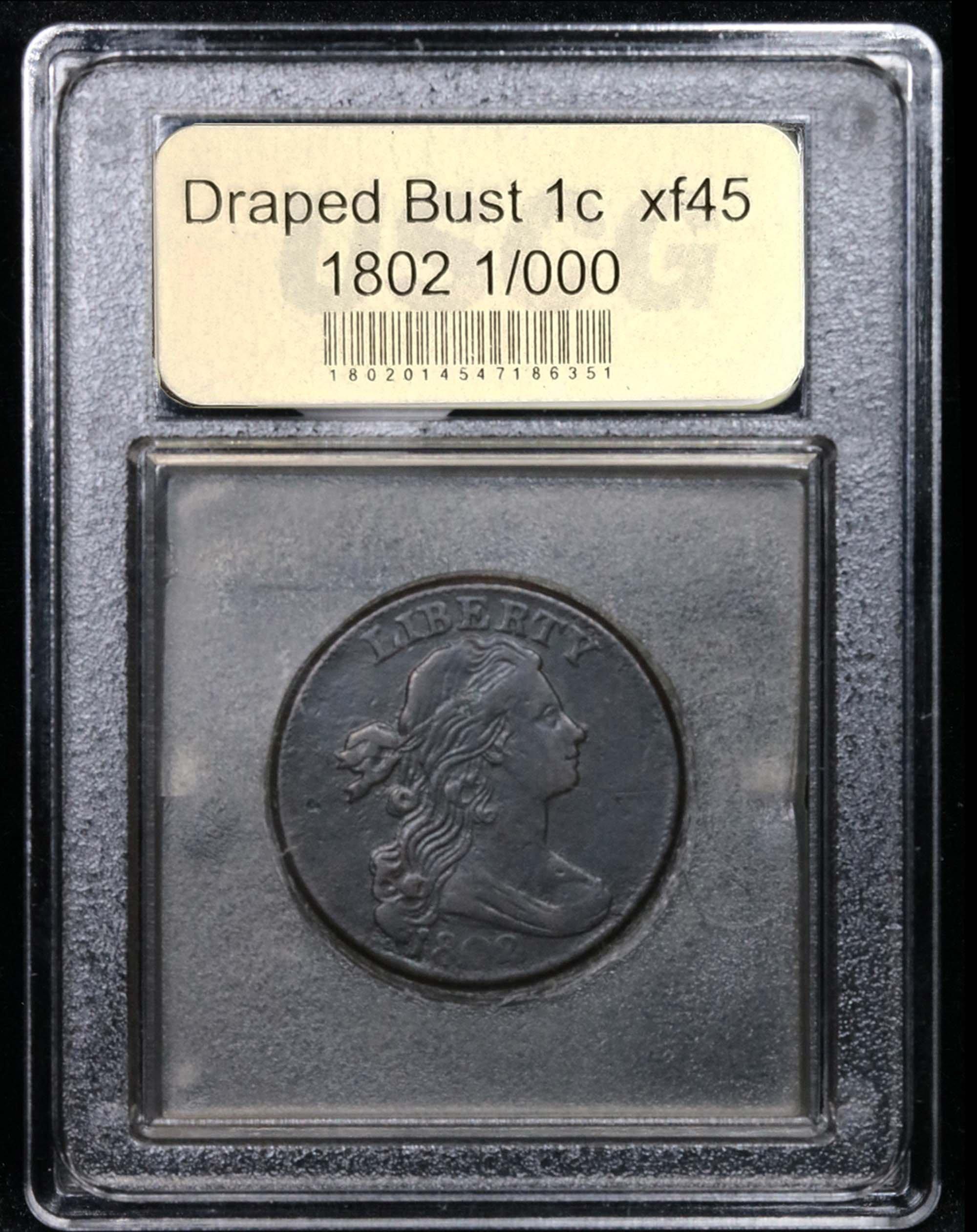 ***Auction Highlight*** 1802 1/000 Draped Bust Large Cent 1c Graded xf+ by USCG (fc)