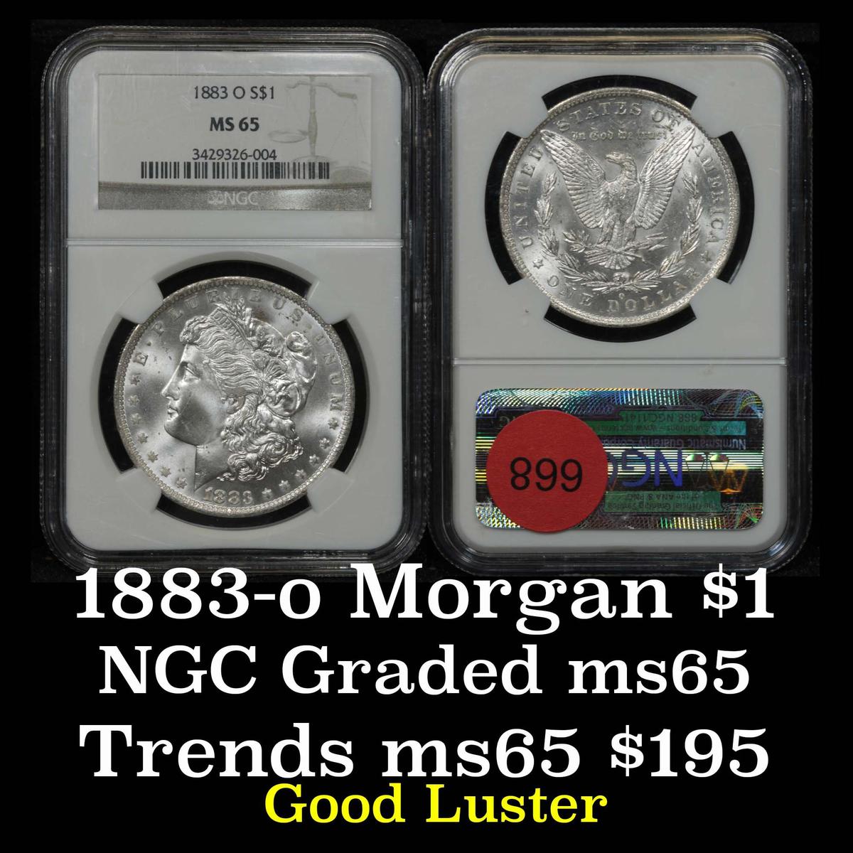 NGC 1883-o Morgan Dollar $1 Graded ms65 By NGC